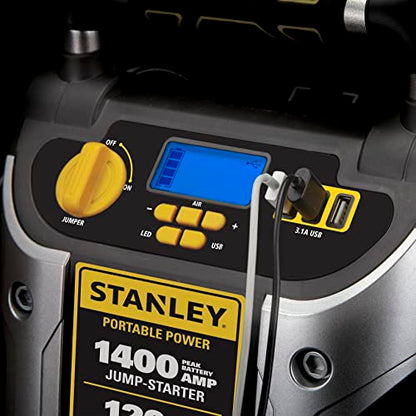 Stanley J7C09D 1400 Peak Amp Automotive Jump Starter, Portable Power – Triple 15W USB Ports, 120 PSI Air Compressor for Tires & Sports Equipment - size: 1400 Amps