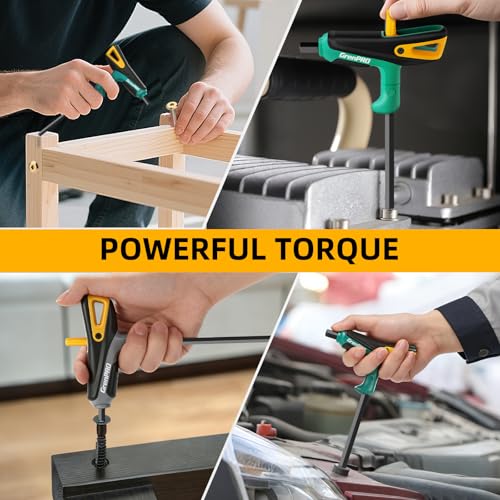 GRENPRO 14-Piece T-Handle Allen Wrenches Sets, Long Arm Allen Key Set, Metric & SAE Hex Key Set with Storage Rack, Portable Allen Wrench Set for Basic Home Repair and Mechanics Maintenance - style: 14 Pieces T-Handle Allen Wrench Set Metric and SAE