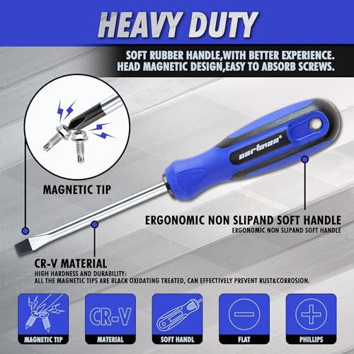 CARTMAN 12-Piece Magnetic Screwdriver Set, Phillips And Flat Hand Tools Set | Magnetic screwdriver set with magnetizer, Phillips and flat tips for appliances, furniture, auto jobs, DIY repairs, and uses. - style: 12 Piece