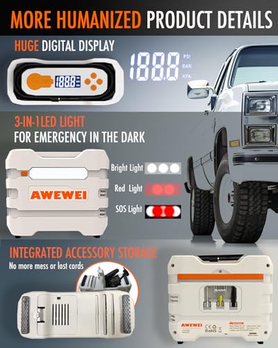 Tire Inflator Portable Air Compressor - 150PSI Air Pump for Car Tires, DC 12V Fast Inflation Auto Pump with Digital Tire Pressure Guage & Emergency LED Light for Car, Bike, Ball, R7 Silver