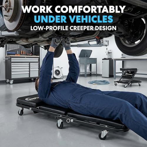 SIMPLI-Magic 2-in-1 Mechanic Creeper and Seat, Adjustable Rolling Automotive Creeper with Padded Cushion and Casters, Black