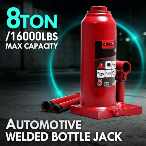 DNA Motoring 8 Ton Hydraulic Car Bottle Jack, Red, 16000 lbs Capacity | Automotive Welded Bottle Jack For Car SUV Pickup Truck, Auto Repair House Lift, with Manual handle & Carrying Storage Case - color: red, style: 8 ton