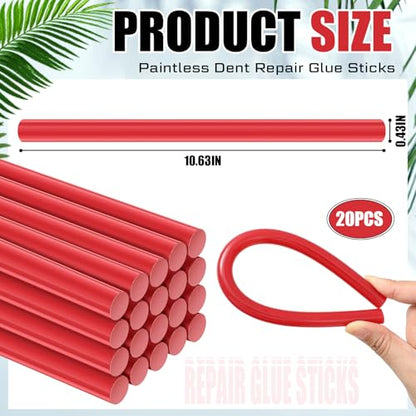 CroBlissful 20 Pcs Paintless Dent Repair Glue Sticks PDR Glue Hot Sticks Paintless Dent Repair Tool for Car Restoration Remover Tool Set (Red) - color: Red