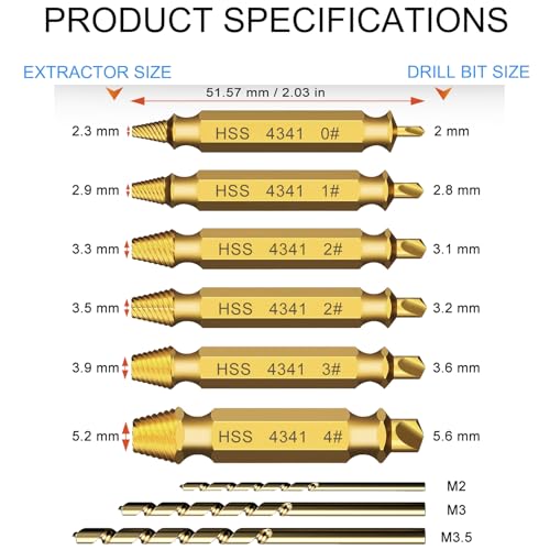 Damaged Screw Extractor Set, 9 PCS Titanium Drill Bit Bolt Extractor Kit, Stripped Screw Extractor Remover for Stripped Screws Nuts & Bolts, Easy Removal of Rusty & Broken Hardware