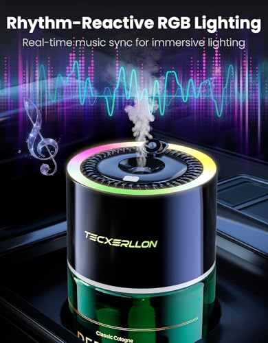 TECXERLLON Smart Car Air Freshener Diffuser with Star Light, 120ml Perfume, Long Lasting, Auto On/Off, 4 Mist Modes, Rechargeable Car Aroma Diffuser Aromatizante Para Carro for Home, Office-Cologne