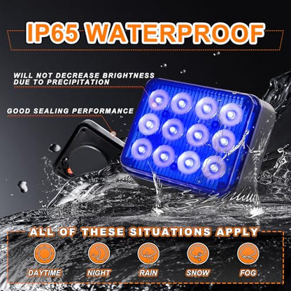 2PCS Rechargeable Flashing Lights 12-LED Blue Beacon Strobe Lights | Battery Powered Warning Emergency Caution Lights, Magnetic Strobe Lights for Trucks Vehicles Trailers Car ATV Van RV SUV - color: Blue