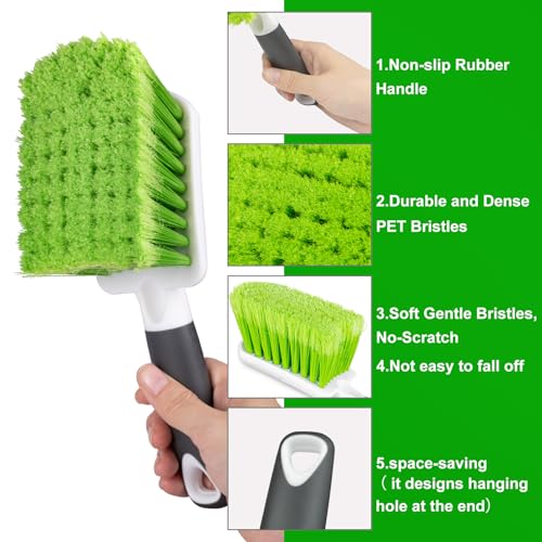 2 Pack Car Wash Brush, Tire Brush for Cleaning Tires, Soft & Stiff Bristle Wheel Cleaner, Car Cleaning Supplies for Wheels, Rims, Carpet, Truck, SUV, Moto, RV, Motorcycle