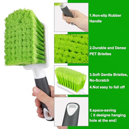 2 Pack Car Wash Brush, Tire Brush for Cleaning Tires, Soft & Stiff Bristle Wheel Cleaner, Car Cleaning Supplies for Wheels, Rims, Carpet, Truck, SUV, Moto, RV, Motorcycle