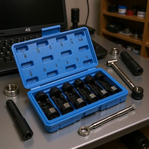 EVGATSAUTO Strut Nut Socket Set, CRMO Shock Absorber Removal Tool Kit, 6Pc 16mm 18mm 19mm 21mm 22mm 24mm with Case for Mechanics DIY Suspension Repair