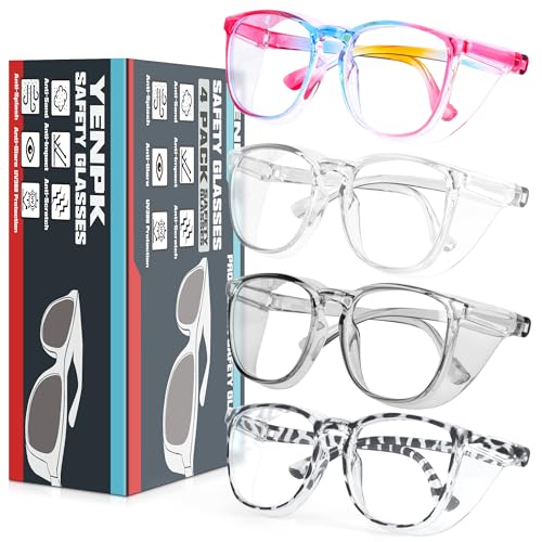 4 Pack Safety Glasses Goggles For Women Anti Fog, Cute Protective Eyewear for Nurses, ANSI Z87+ Anti-Blue Light - color: (Rainbow _Clear _Grey _Leopard)