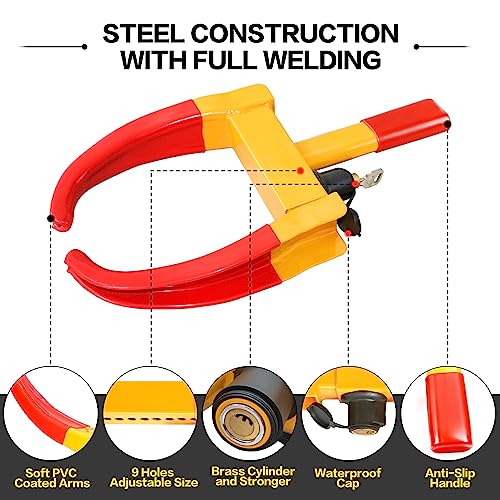 KAYCENTOP Universal Wheel Lock, Security Trailer Wheel Lock, Tire Lock Anti Theft for Trailers Golf Cart SUV Boat ATV Motorcycle Camper, 3 Keys (Yellow-Red) - color: 1pcs Red/yellow