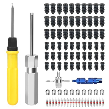 Linkstyle Tire Repair Kit, Valve Core Removal Tool Set, 60PCS Screw in Tire Plugs, Screwdriver, for Car Motorcycle Tubeless Bicycle Truck