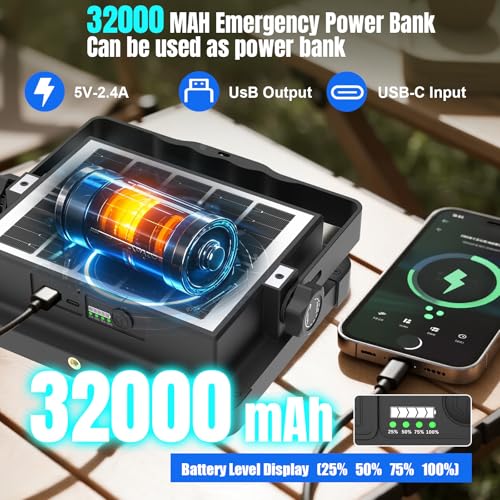 400W Solar 32000MAh Rechargeable Work Light, 400 LED 32000LM Portable Flood Light with Stand＆Dimming Function, IP66 Waterproof 3 Modes LED Job Site Lighting Flashlights for Mechanic Car - color: Yellow