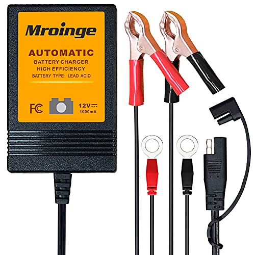 Trickle Charger 12V 1000mA Smart Battery Charger & Maintainer and Automatic Float Charger for Motorcycle, ATV, Lawnmowers and More