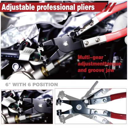 8-Piece Fuel Line Disconnect Tool Set, Hose Clamp Pliers, Electrical Disconnect, Connector Release, Push Pin Retainer Clip, Relay Puller for Auto Fuel, Oil, Coolant Radiator Hoses with Bag