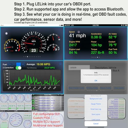 LELink Bluetooth Low Energy BLE OBD-II OBD2 Car Diagnostic Tool for iPhone/iPod/iPad and Android. New: Configurable Auto On/Off