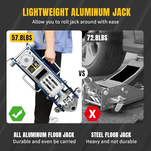 YELLOW JACKET 3 Ton Floor Jack Full Aluminum Lightweight Low Profile Car Jack 3 Ton Jack Stand with Double Locking and Large Foot Base