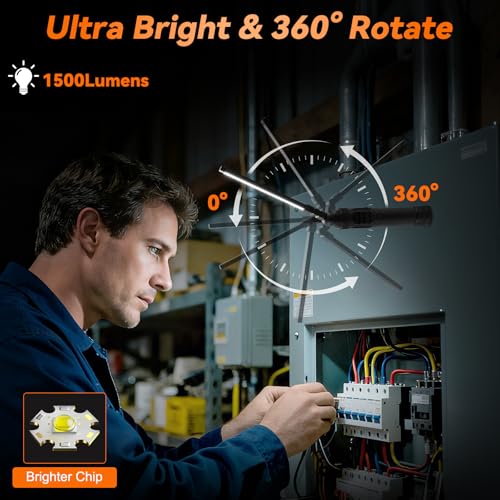 4Pack Magnetic Rechargeable LED Work Light/Flashlight for Mechanics | All Aluminum, 1500 High Lumens, Digital Display, 7 Modes, 360° Rotation, for Car Repairing, Emergency, Gifts for Father - size: 4Pack