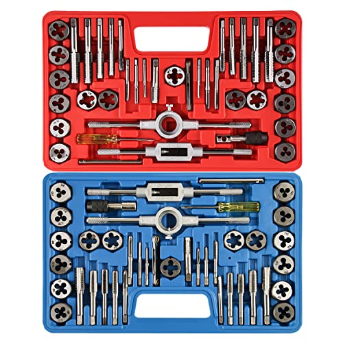 Anfrere 80pcs Tap and Die Set, SAE & Metric Tap Die Wrench Set, Metric Standard M3 to M12 Coarse Fine Rethreading Threads Bits for Cutting External and Internal Threads, NC, NF, NPT Repair Tools - size: 40pcs Metric & 40pcs Standard