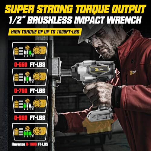 Cordless Impact Wrench 1/2 inch Compatible with Dewalt 20V Battery, 1000FT-LBS 1360N.m Brushless Impact Gun 2300RPM High Torque Impact Driver w/LED Work Light & Blet Clip (Battery NOT included) - size: 1/2" Compatible with Dewalt 1360N