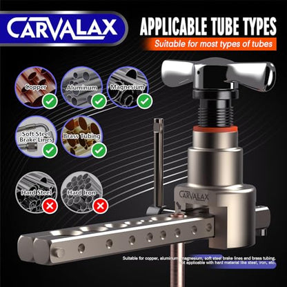 CARVALAX Eccentric Flaring Tool Kit, 45° Precision Flaring, Metric/Imperial Clamp for 6-19mm & 1/4"-3/4" Pipes, Includes Cutter, Deburring Tool & Hard Case for HVAC & Refrigeration Repair