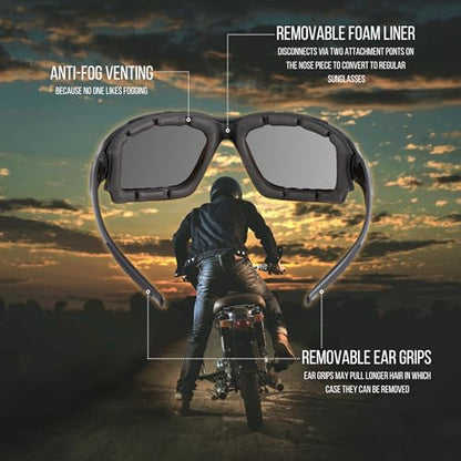 Motorcycle Riding Glasses Extreme Sports Wrap Sunglasses - color: Black | Silver Mirror