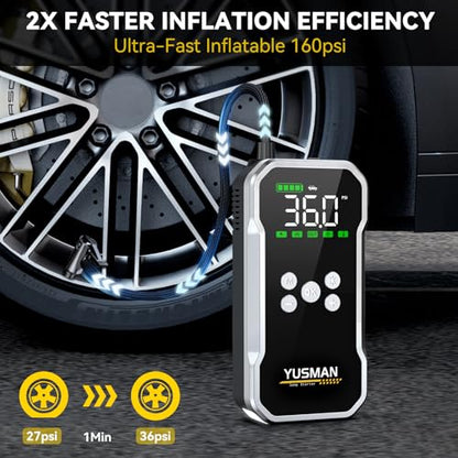 Jump Starter with Air Compressor, 8000A 160PSI Battery Booster Pack | For 12V vehicles, 10.0L gas and 7.0L diesel, with display, smart clamps, tire inflator, 2 USB-A ports, and 2 LED lights - size: F03