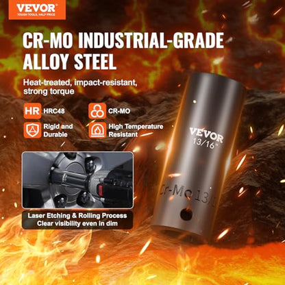 VEVOR Impact Socket Set 3/8" & 1/2" Socket Set 59PCS SAE 5/16" to 1-1/4" and Metric 6-32mm, 6 Point Cr-Mo Alloy Steel for Auto Repair, Easy-to-Read Markings, Rugged Construction, Storage Case - style: 1/2" & 3/8" 59PCS CR-MO