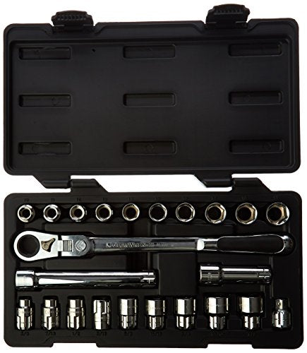 GEARWRENCH 23 Piece 3/8" Drive Pass-Thru™ 6 Point Standard SAE/Metric Mechanics Tool Set | 893823 - size: 20 Millimeter, style: 23-piece kit