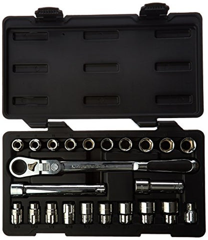 GEARWRENCH 23 Piece 3/8" Drive Pass-Thru™ 6 Point Standard SAE/Metric Mechanics Tool Set | 893823 - size: 20 Millimeter, style: 23-piece kit