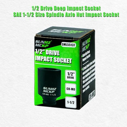 SUNHZMCKP 1/2 Inch Drive Deep Impact Socket, SAE 1-1/2 Inch Socket, 6 Point | Large Sockets, 6 Point Axle Nut Socket for Easy Removal of Axle Shaft Nuts, CR-MO - color: Sae, size: 1-1/2 inch