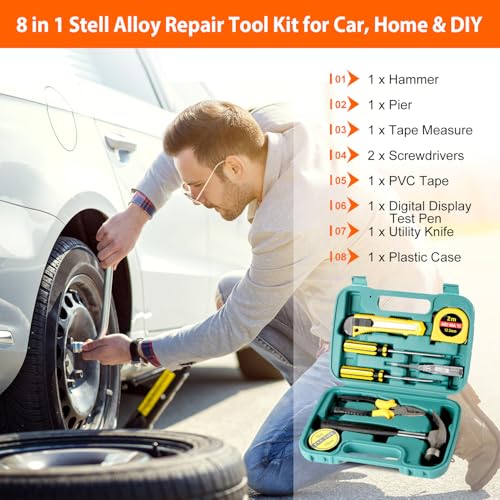Car Emergency Kit with Air Compressor,Roadside Emergency Car Kit for Vehicles Auto Truck with Jumper Cables,Winter Car Safety Kit with Folding Shovel Car Repair Tool Set First Aid Kit Blanket Tow Rope