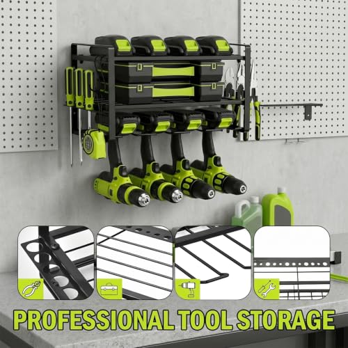 Storage Racks For Power Tools, Tool Organizers, For Garage Organizer Heavy Duty Metal Tool Storage Rack, 3 Layer Wall-Mounted Drill Racks Holders
