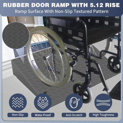 Rubber Threshold Ramp 5.12 Inch Rise, Wheelchair Rubber Door Ramp with Non-Slip Surface, Home Step Ramp with Channel for Wheelchairs/Cars/Scooters(2PCS, 2200LBs Loading) - size: 5.12IN-2PCS