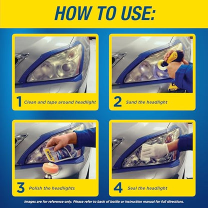 Rain-X 610153 Headlight Restoration Kit - Car Light Lens Cleaner/Restorer with Sanding & Polishing Drill Attachments & Sealant Wipe, Removes Scratches & Oxidation- All in 1 Long Lasting Formula - style: Headlight Restoration Kit - Drill Required
