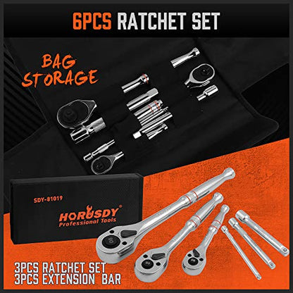 HORUSDY 3-Piece Ratchet Set, 1/4” 3/8”, 1/2" Drive Ratchet Handle Set, 90-Tooth,CR-V, Quick Release Ratchets - style: 1/4" 3/8" 1/2" Drive Ratchet Set