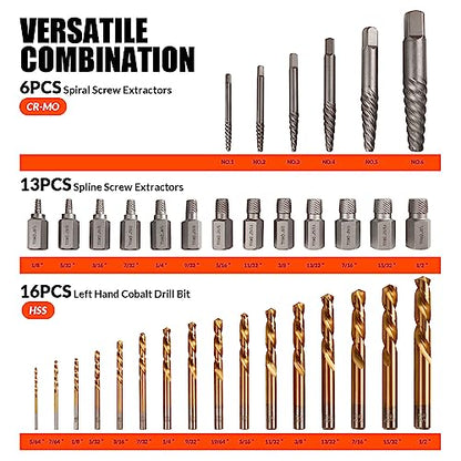 35 Pcs Screw Extractor Set,Left Hand Drill Bits Set Screw Extractor Kit | High-Hardness,Wear Resistance,Easy Out Screw, Stocking Stuffers for Men,with Portable Case,Gifts for Adults Him,Home DIY - size: 35 PCS