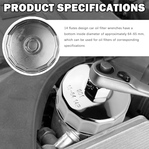 64-65mm Oil Filter Wrench Driven by 1/2" Tool,14 Flute Car Oil Filter Tool Compatible with Honda Nissan Acura,Sturdy Car Oils Filters Removal Tools Automotive Tools