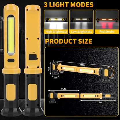 Mechanic Work Light Bar, 2400LM LED Rechargeable Under Hood Work Light with 5200mAh, Magnetic Base & Concealed Hook for Car Repair/Garage/Workshop/Home Emergency-Yellow
