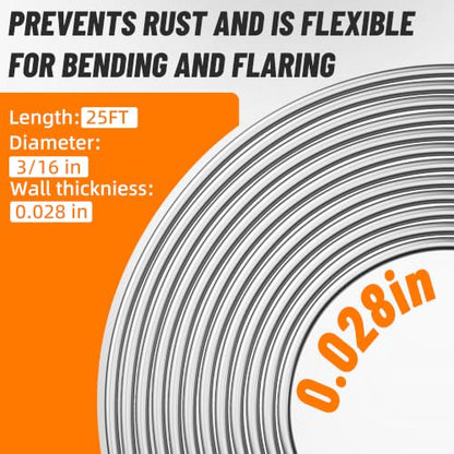 3/16" Brake Line Repair Kit, Double & Single Brake Line Flaring Tool Kit + 25ft 3/16 Inch Zinc Coated Brake Line with 40 Pcs Fittings(4 Unions Included) + Brake Line Bender - color: Silver, size: 3/16"