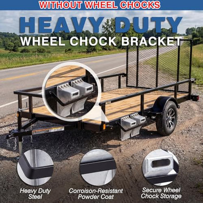 Outus Wheel Chock Bracket Mount Holder, Storage for 2 Pcs 9 Inch Aluminum Wheel Chocks Trailer Bed, Fender, Loading Dock, Tractors Truck Tire Blocks, Powder Coated Carbon Steel, 20.8"L x 1.25"W x 7"H