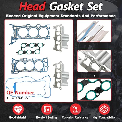 HS26376PT-5 3.6 Head Gasket Set with Bolts 2009-2016 For GMC | Fit For Buick Enclave Chevrolet Traverse GMC Acadia 2009-2016 Saturn Outlook 2009-2010 3.6L OE#HS26376PT-5 ES72274 - color: For GM 3.6L 2009-2016 Kit 2
