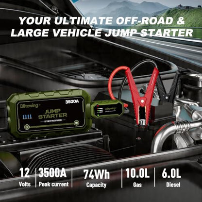 3500A 12V Heavy Duty Jump Starter, Portable Jump Box Jump Pack Battery Booster for Truck RV 10L Gas 6L Diesel, PD60W Two-Way Fast Charge LED Light, 18M Standby Auto Jumper - size: 3500A