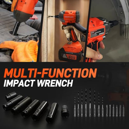 COMOWARE 650N.m (480 ft-lbs) Cordless Impact Wrench, 1/2" Brushless High Torque Impact Gun, 20V 4.0Ah Battery & Fast Charger, 6 Sockets w/case, 3-Speed Control (0-3000RPM), Gift for Dad