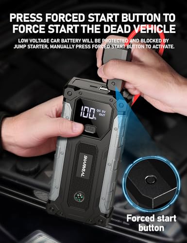 Sharmeal Car Battery Jump Starter 6000A, Jump Starter Battery Pack for All Gas and 10.0L Diesel, 12V Portable Jump Box with LED Light - color: 6000A+Charging Cable+Charger Block
