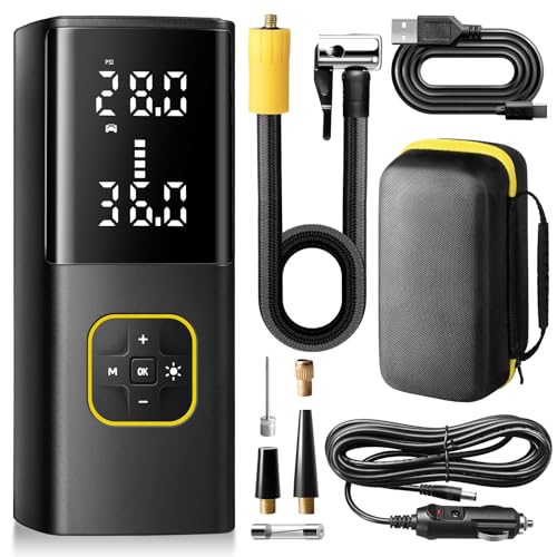 Zune Lotoo Rechargeable Tire Inflator Portable Air Compressor for Car Tires, 150PSI Battery Powered Cordless Air Pump with Digital Pressure Gauge & Auto Shutoff for Bike Motorcycle E-Bike Ball