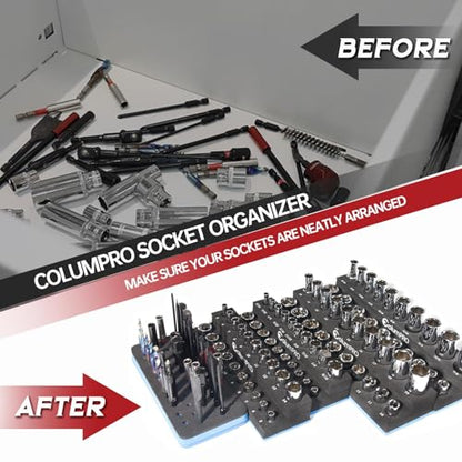 Foam Socket Organizer for Tool Box Drawer,Sockets Holder for Both 3/8&1/4” Square Drive Deep&Standard Sockets (Metric&SAE),and 1/4” Hex Bit Holder Organizer for 50 Bits,tool organizer trays