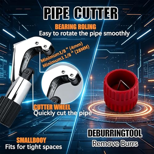 Eccentric Flaring Tool Kit, 45° Copper Flaring Tool for HVAC Mini Split & Auto Brake Line, SAE 1/4"-3/4" & Metric 6-19mm Tubing Flaring Kit with Tube Cutter, Deburrer and Hard Storage Case
