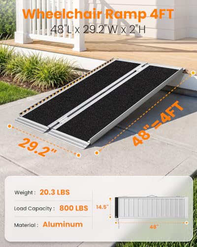 Wheelchair Ramp 4FT, gardhom 800 Lbs Aluminum Portable Folding Handicap Ramp Wheel Chair Ramp for Home Steps Threshold Doorways Stairs Curbs Scooter - size: 4 Foot (Pack of 1)