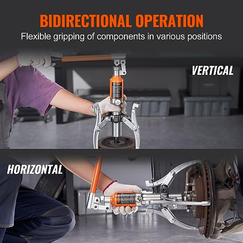 VEVOR Hydraulic Gear Puller, 15 Ton Max Capacity Wheel Bearing Pulling Separator, 2 or 3 Jaws Puller, Vertically and Horizontally, 12" Jaw Hydraulic Puller with Case for Pulling Hubs - style: 15 Ton